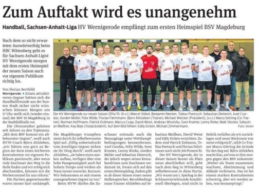 Vorbericht Volksstimme auf das Spiel gegen BSV 93 Magdeburg Vorbericht Volksstimme auf das Spiel gegen BSV 93 Magdeburg